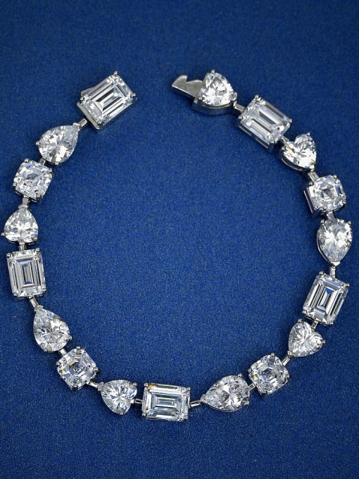 White (15cm) [P 0425] 925 Sterling Silver High Carbon Diamond White Geometric Dainty Bracelet